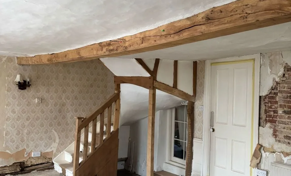 Clean oak staircase showing brighter grain after gentle restoration