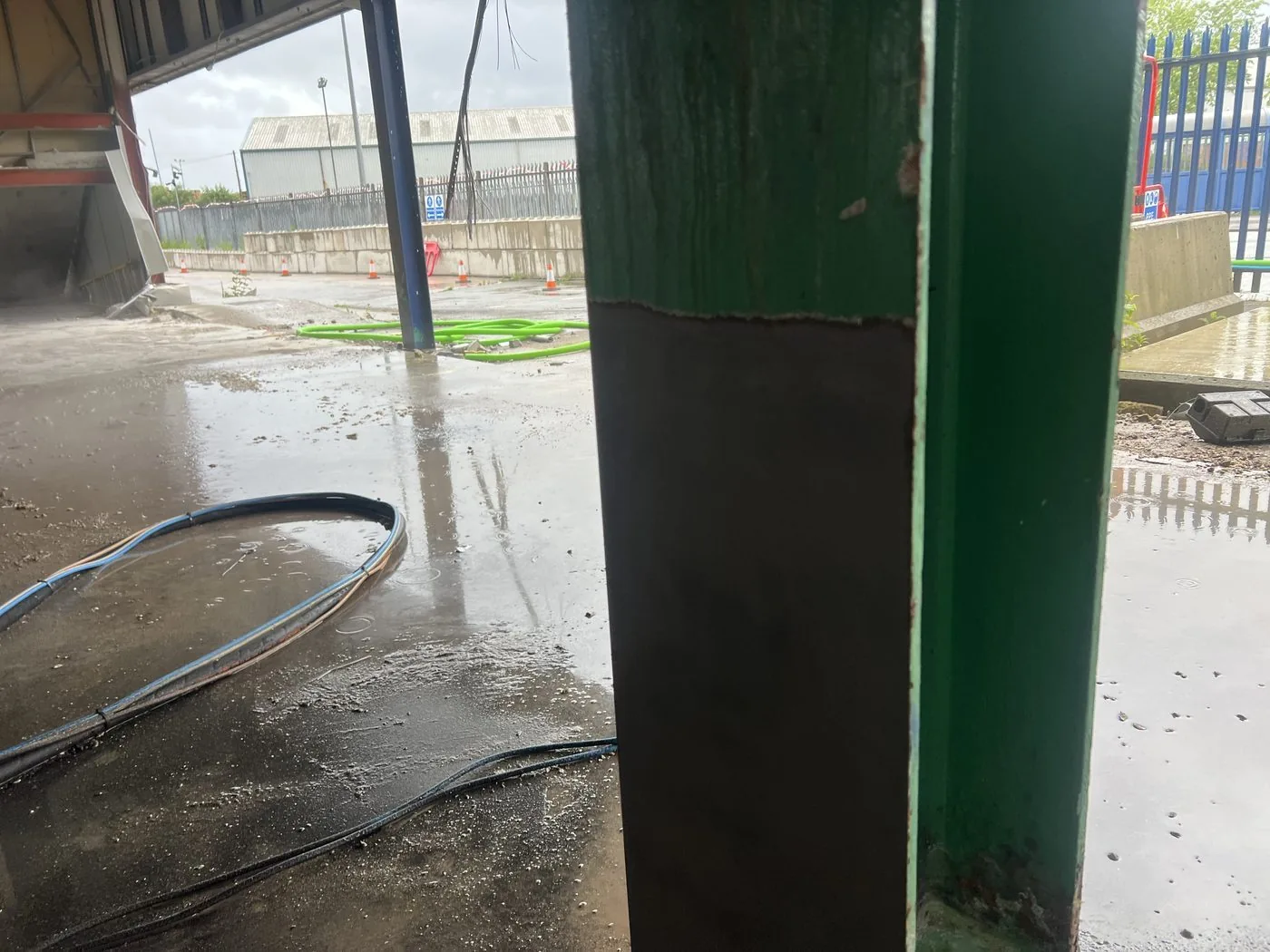 Industrial steel column left clean and evenly prepared for a new protective coating