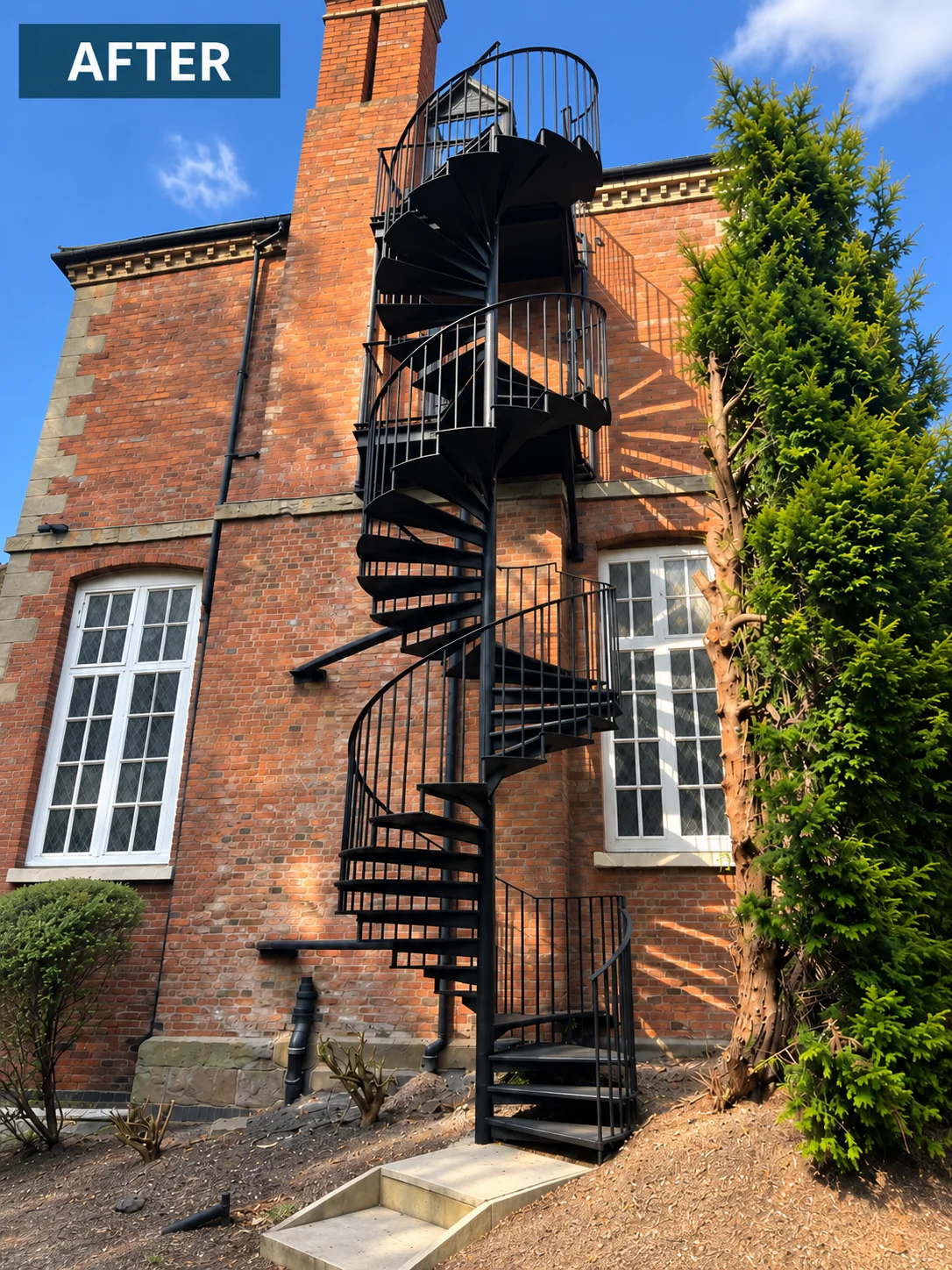 Bromsgrove School spiral staircase after restoration with durable black coating and anti-slip treads